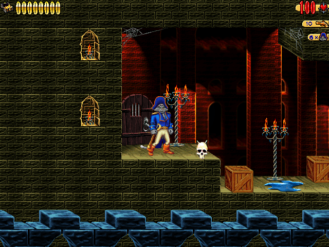 An image of Captain Claw standing still at the start of a level.